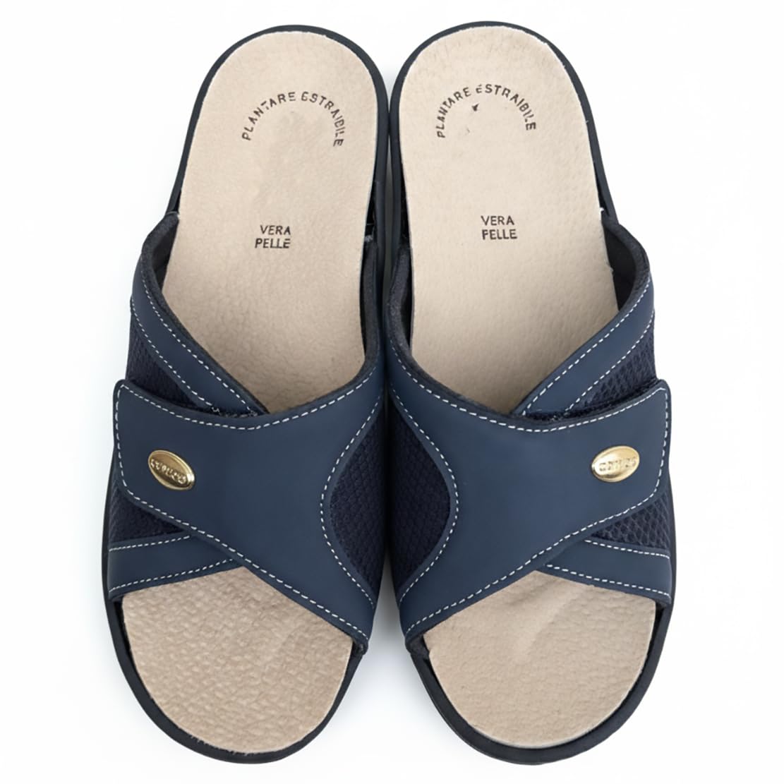 Ciabatte sanitarie donna a strappo con tomaia ecopelle e tessuto elastan Merylin comode con plantare estraibile