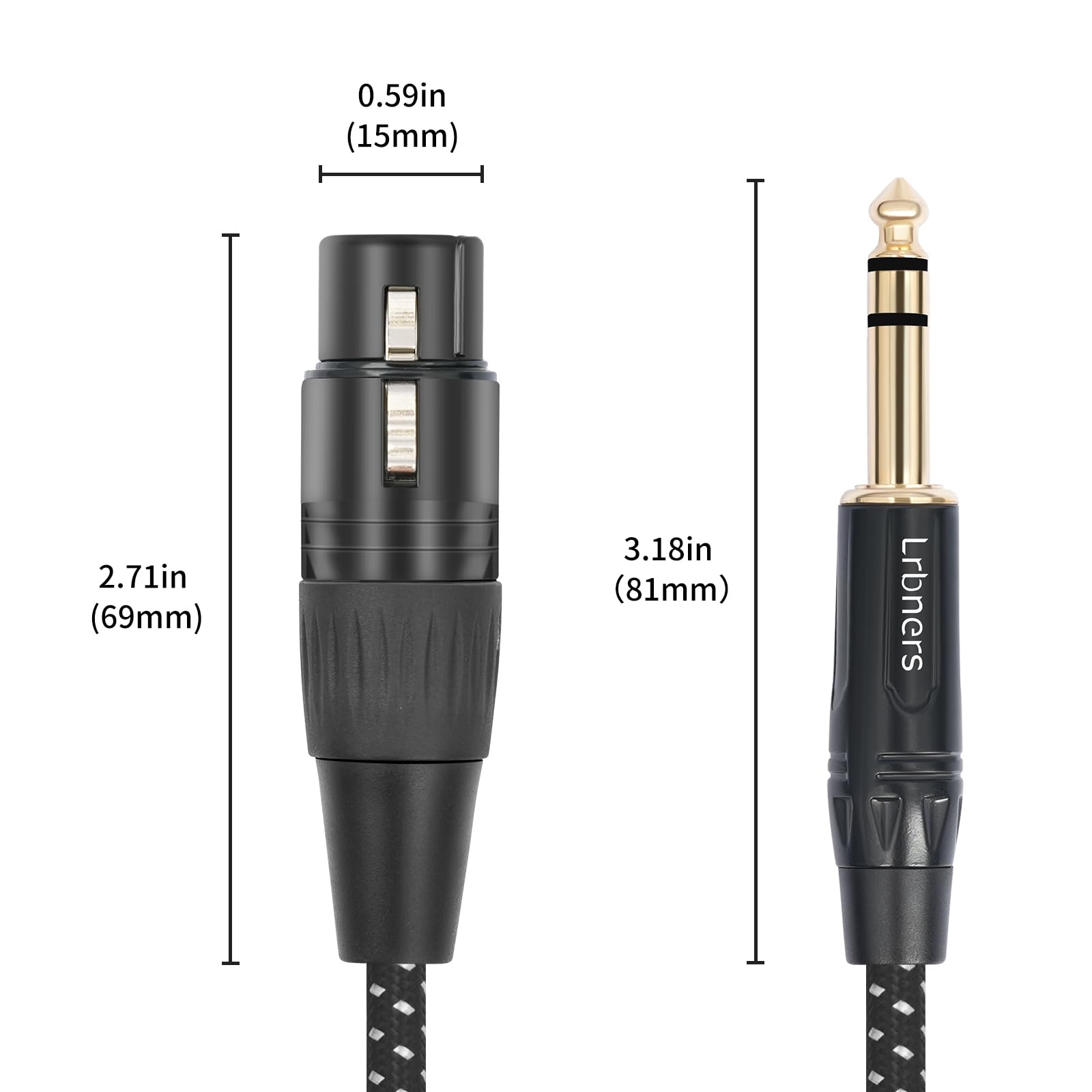6,35 mm TRS-Stecker auf XLR-Buchse, doppelt geschirmtes, geflochtenes Audiokabel, TRS auf XLR, vergoldete Zinklegierungsstecker für Mischpulte/Mikrofon/Bühne, 2 Stück