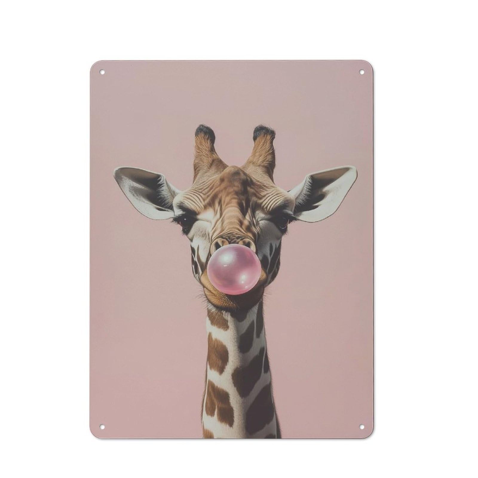 Junmoney Giraffe Blowing Pink Bubble Gum Rustic Metal Wall Sign 40X30cm For Kitchen Or Home Bar, Suited To Home Bar Enthusiasts