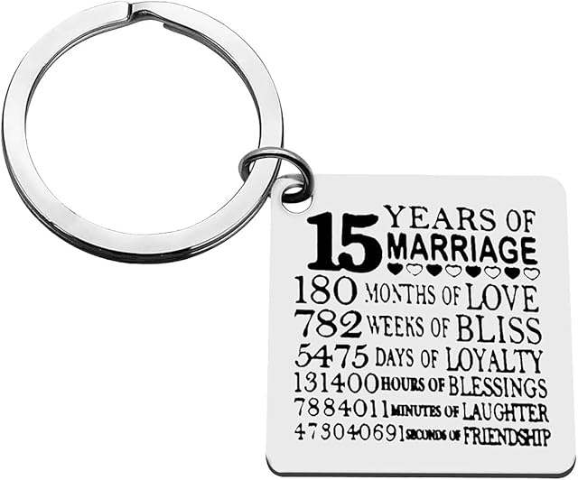 15th Anniversary Present for Couple Husband Wife 15 Years Wedding Anniversary Keychain Happy 15th Anniversary Keyring for Women Men Fifteen Years Marriage Gift for Her Him 15th Anniversary Keepsake