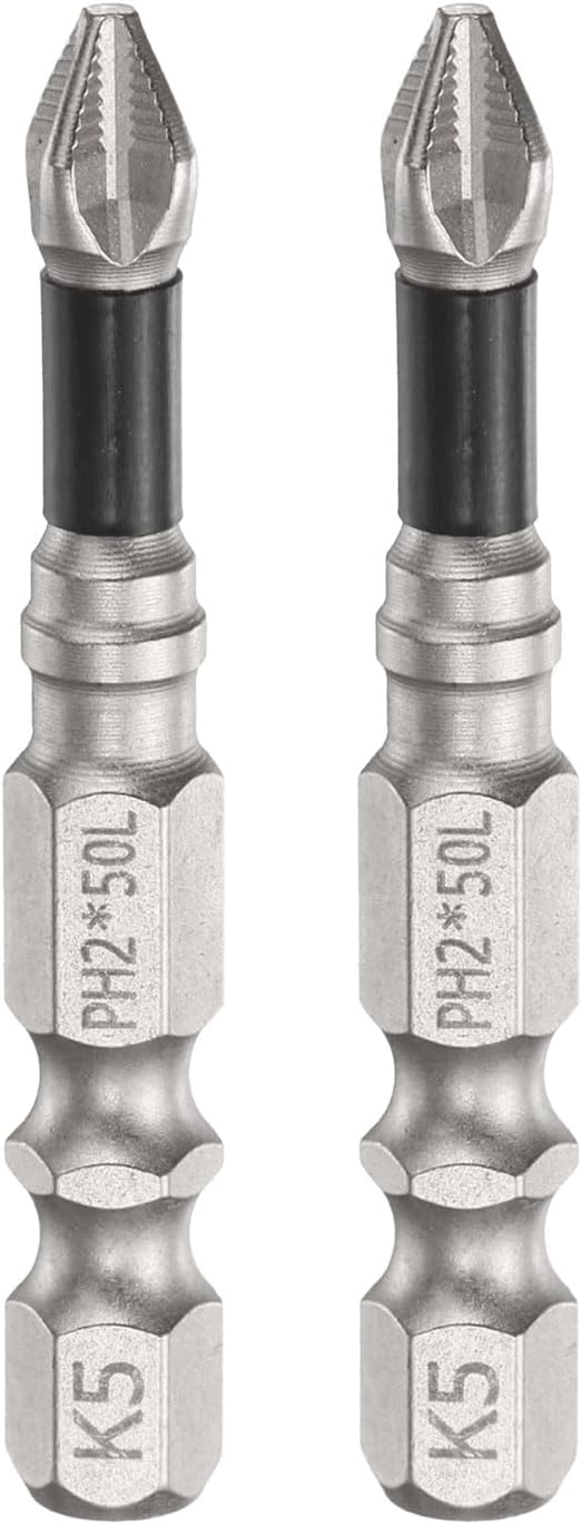 HARFINGTON 2pcs Phillips Screwdriver Bit PH2 Serrated Tip 1/4" Hex Shank 2" (50mm) Long Impact Magnetic Anti Slip Cross Screw Driver Industrial Power Drill Bits for Remove Fastening Screws