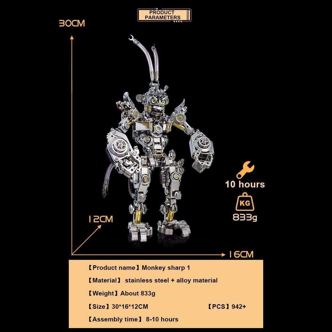 Puzzle metalowe 3D dla dorosłych, zestaw modeli do składania mechaniczna małpa puzzle metalowe, zabawa DIY montaż kreatywne ozdoby, na prezenty świąteczne dla mężczyzn 942 szt.