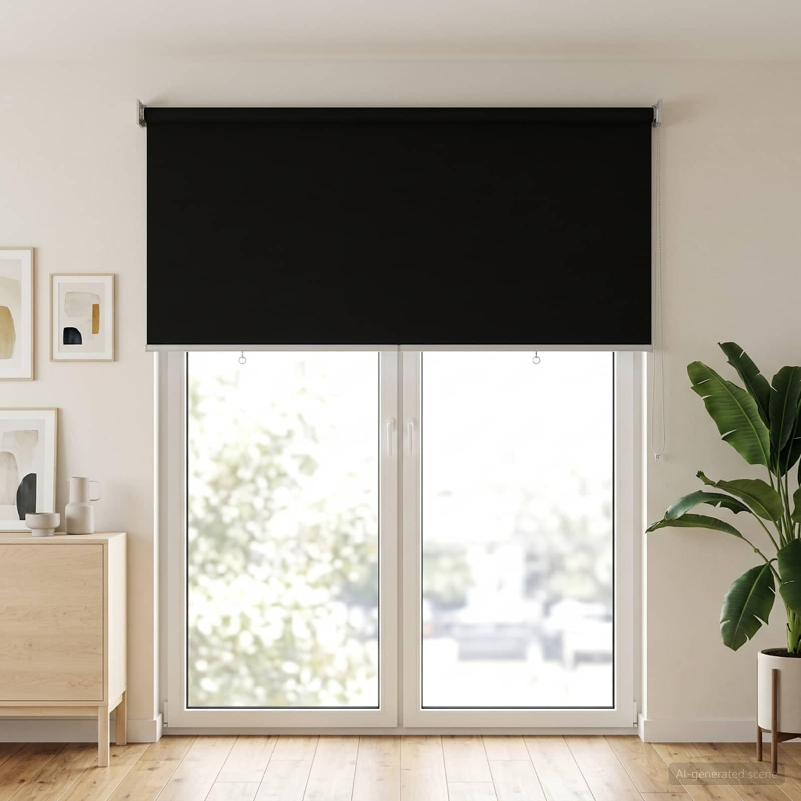 Store Enrouleur Protection UV Noir en Polyester 120 x 230 cm pour fenêtre Baie vitrée Porte Isolation Thermique et intimité tamisant Facile à Installer