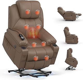 Relaxsessel für ältere Menschen, Power-Liegestuhl mit Massage und Wärme, verlängerte Fußstütze, Typ C + USB-Anschlüsse, 2 Getränkehalter, Zwei Seitentaschen, Liegestühle, Loungesofa