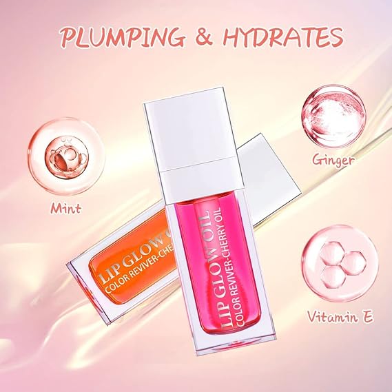 Plumping Lip Oil, Tinted Lip Balm Hydrating Lip Gloss, Long Lasting Nourishing Lip Glow Shine Lip Tint #All