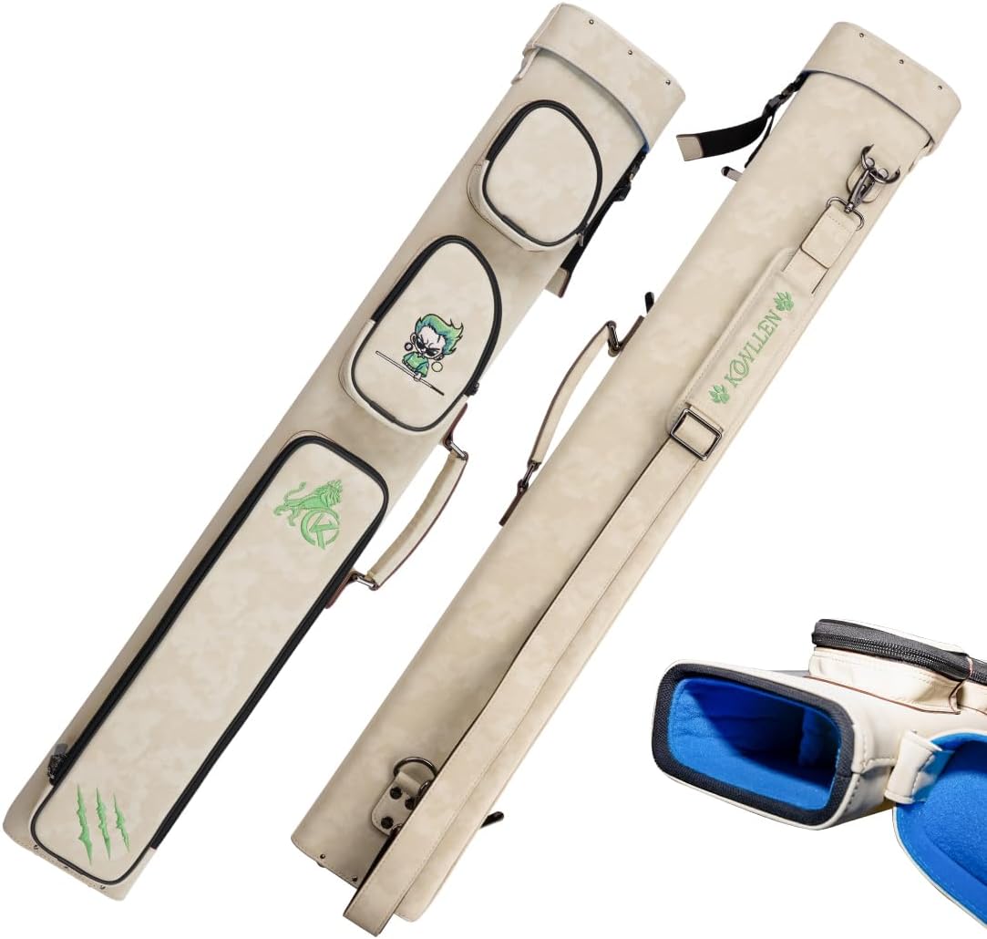 KONLLEN Pool Cue Case 2x4 Hard Pool Stick Case with Multi-pocket Holds 2 Butts 4 Shafts Billiards Cue Bag with Adjustable Shoulder Straps for Adults