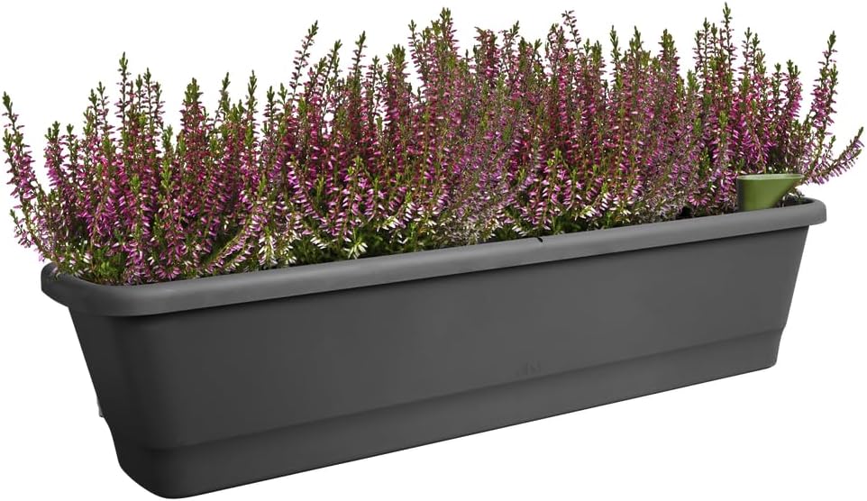 elho noa Balcony Trough XL - Balcony Planter with Water Reservoir - 100% Recycled Plastic - 78 x 20 x 17.8 cm - Black/Living Black