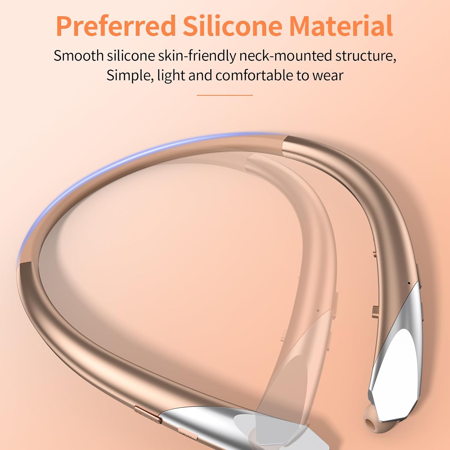 2026 Upgraded Bluetooth Headset - Wireless Neckband Bluetooth Headphones with Retractable Earbuds, Extended Battery Life, and Intuitive Controls for Sports, Office, and Travel (Gold) image 2