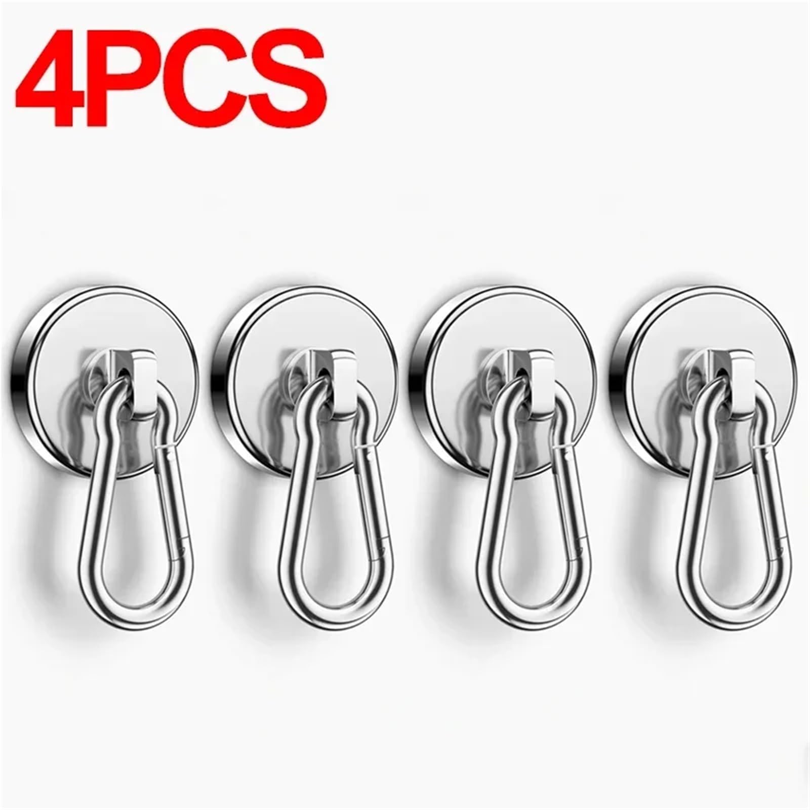 Ganchos magnéticos fuertes, gancho magnético de neodimio de alta resistencia con mosquetón giratorio, succión magnética for refrigerador de cocina, 10/1 Uds.(4pcs-silver)