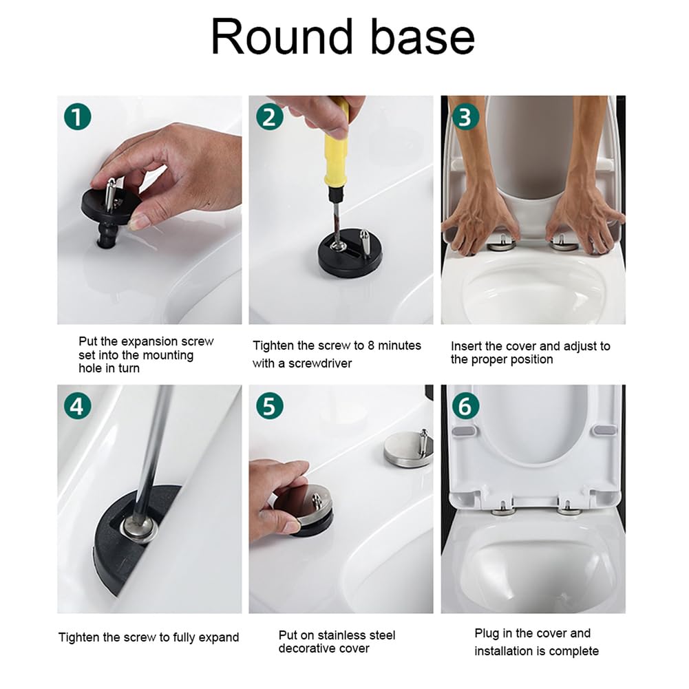 Wttfc Tavoletta WC Universali Forma Quadrata,Sedile WC Urea-Formaldeide Chiusura Ammortizzata,Coperchio Water con Sgancio Rapido A Un Pulsante,Nero ASSE WC,Coprivaso,Square