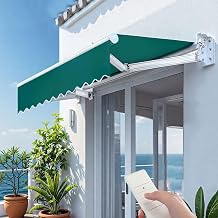 Electric Retractable Patio Awning, Outdoor Window Door Sunshade Shelter,with Remote Control, for Deck, Backyard, BalconyGreen