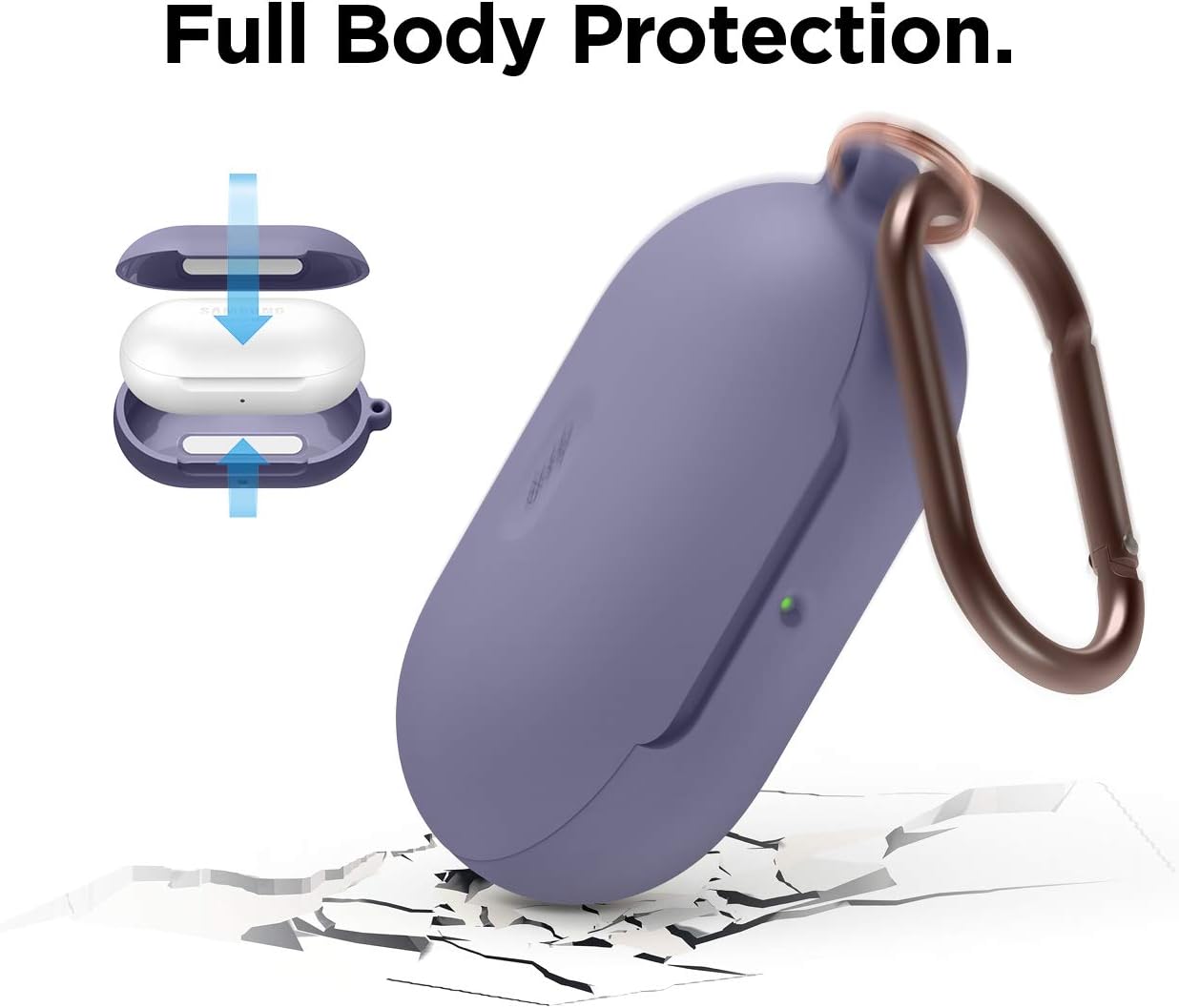 elago Silicone Case for Samsung Galaxy Buds Plus (2020) / Galaxy Buds (2019) - Lavender Grey, Full Body Protection, Adhesive Gel Pad