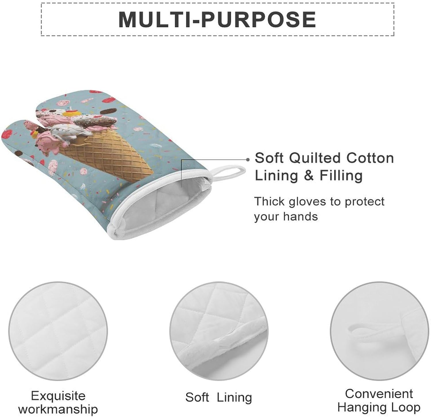 2 Pcs Oven Mitts Heat Resistant Kitchen Gloves Soft Safety Sweet Ice Cream Oven Glove for Microwave, Barbecue