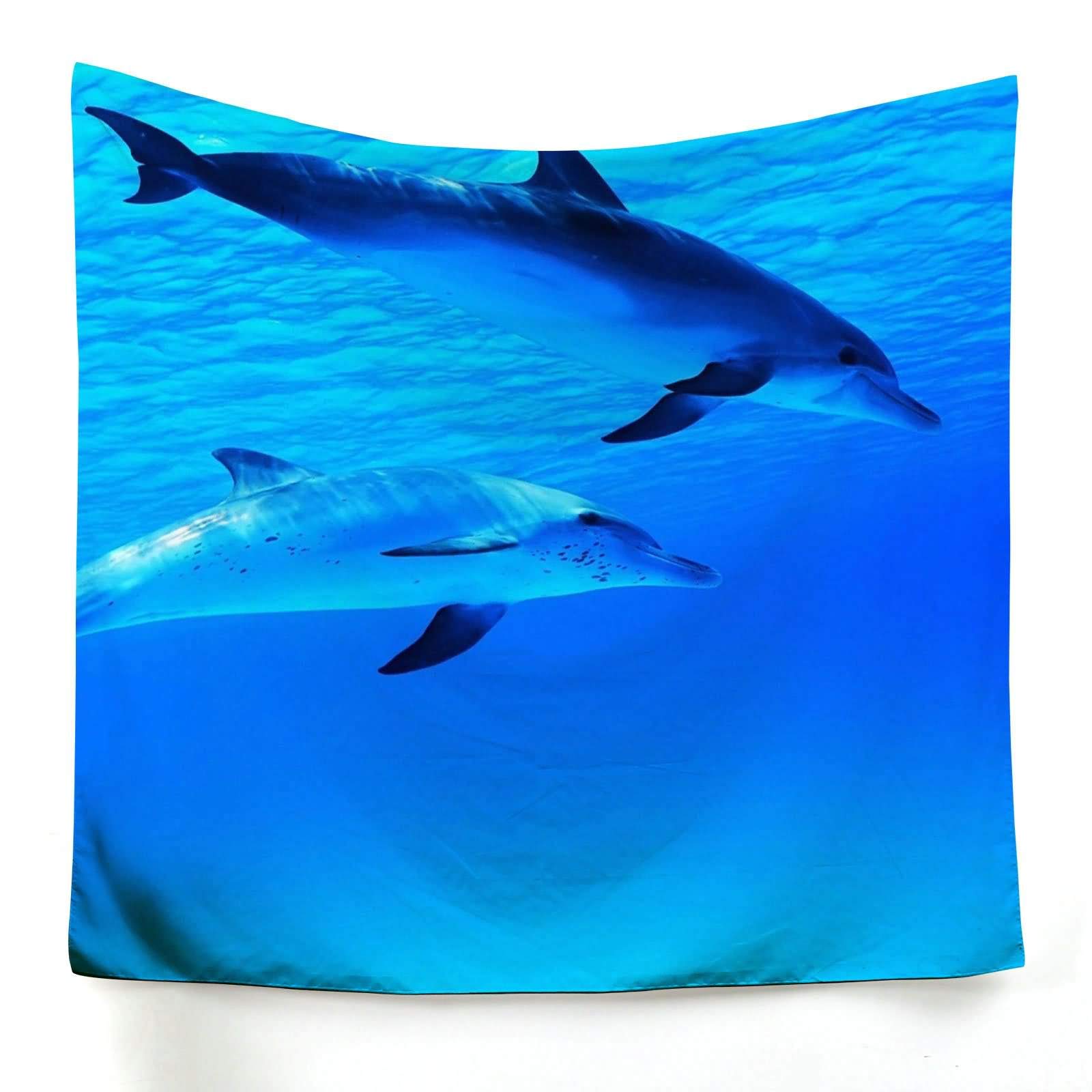 Tapisserie murale grand format déco océan baleines bleue 200x150cm pour tenture salon