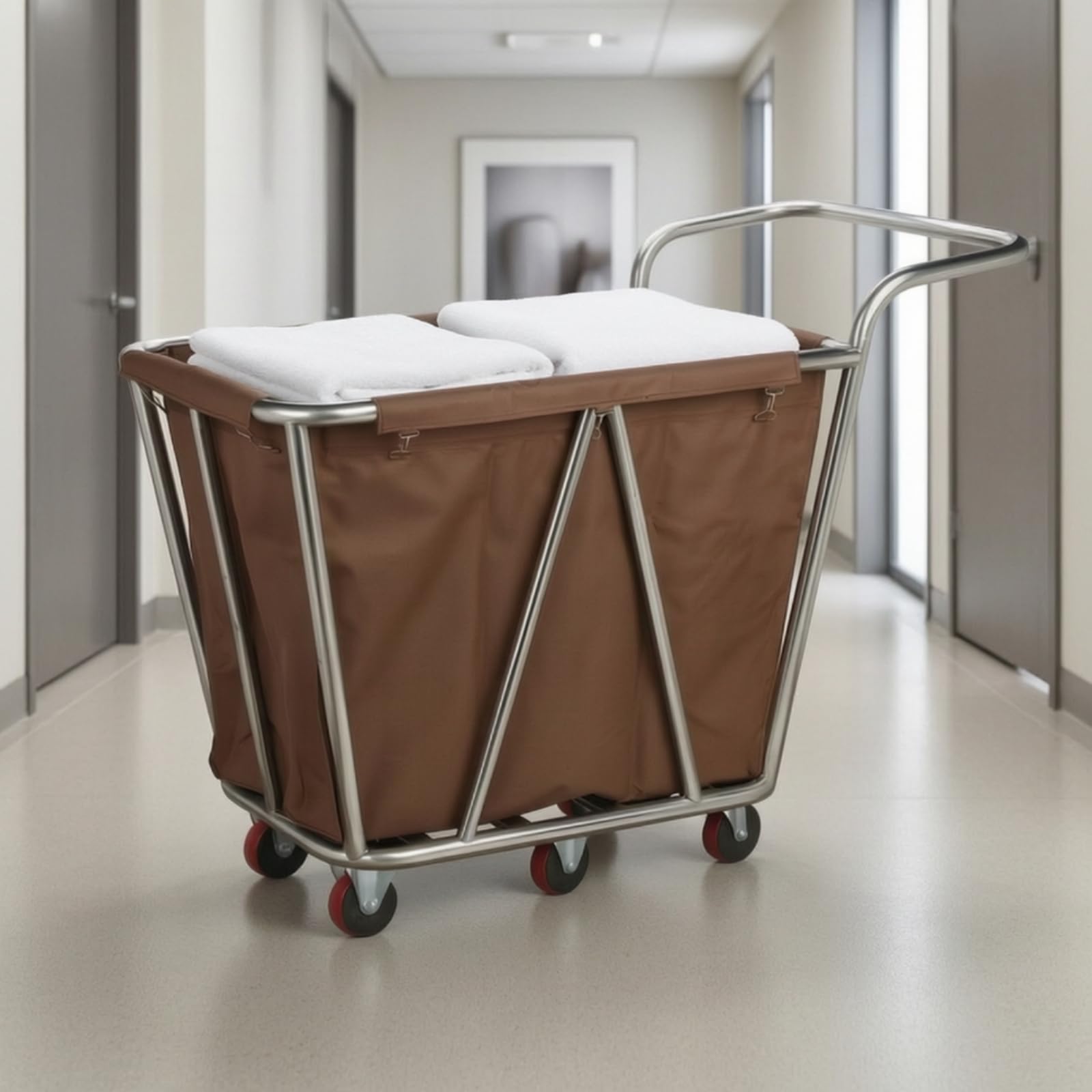 Carrello Portabiancheria con Telaio in Acciaio Inox Grande Capacità Carrello Portabiancheria con Professionale per Lavanderie, Albergo, Ospedale