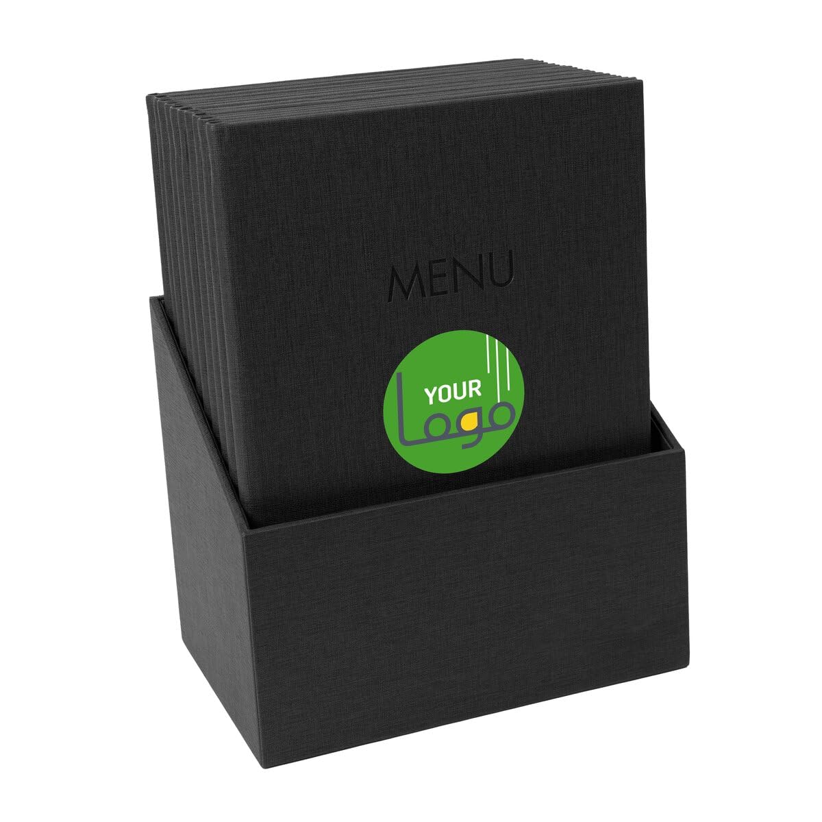 SIGEL Speisekarten-Mappe personalisiert, A4, Set mit 10 Stück | SM200, Individuell bedruckbar mit Logo & Design, Gummi-Bindung, schwarz mit Leinenstruktur, leicht abwischbar