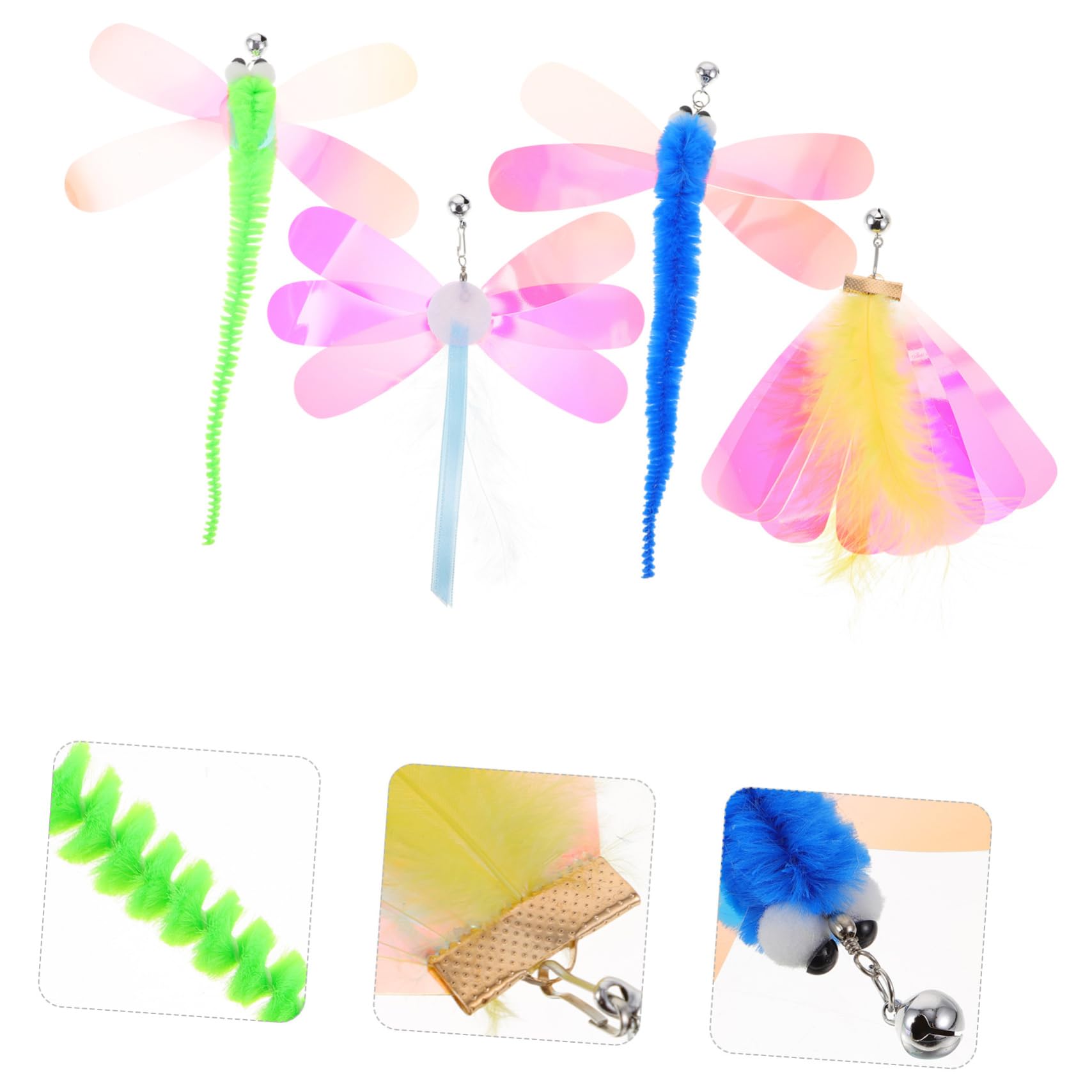 Kisangel 24pièces Recharges De Jouets à Plumes pour Remplacements De Canne Chat avec Libellules Et Et Interactif