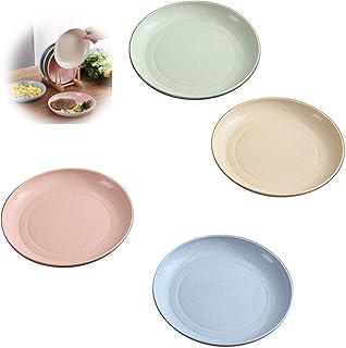 4 Pcs Dinner Plates, 15cm Wheat Straw Plates, Microwave and Dishwasher Safe Plastic Plates Reusable, Unbreakable Appetizer Plates for Fruit Snack Dessert