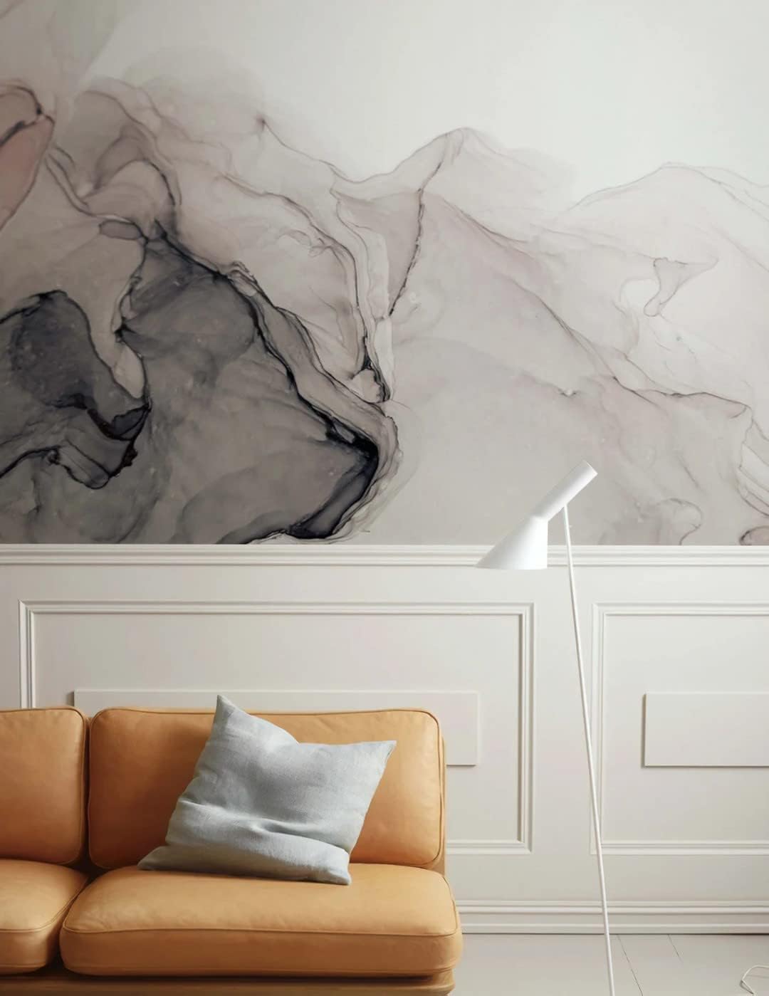 Brown White Abstract Ink Paint and Oil Painting Peel and Stick Wallpaper 100''H x 150''W