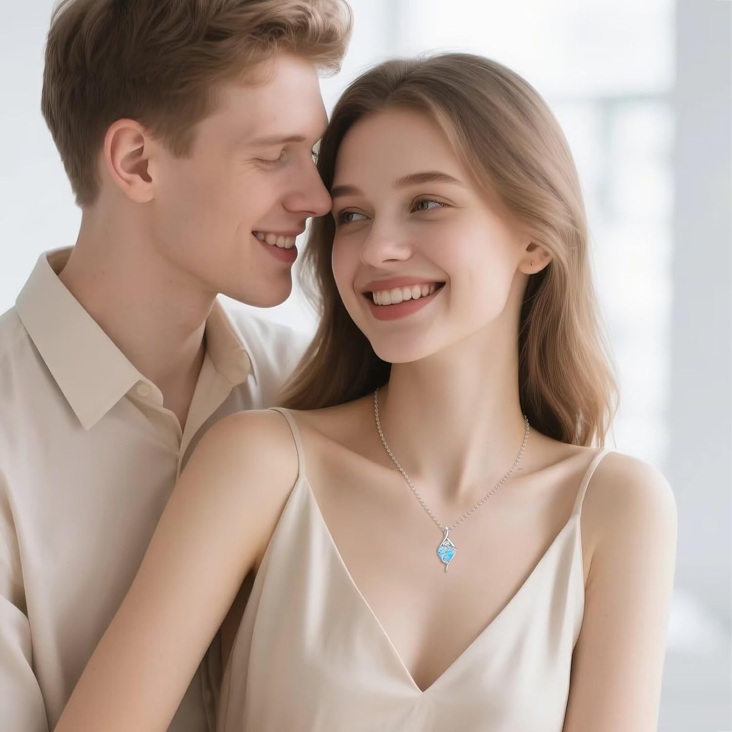 Mother's Day Gifts for Mom Opal Necklace 925 Sterling Silver Rose Flower Heart Pendant Necklace Fine Jewelry Birthday Gifts for Women - Image 4