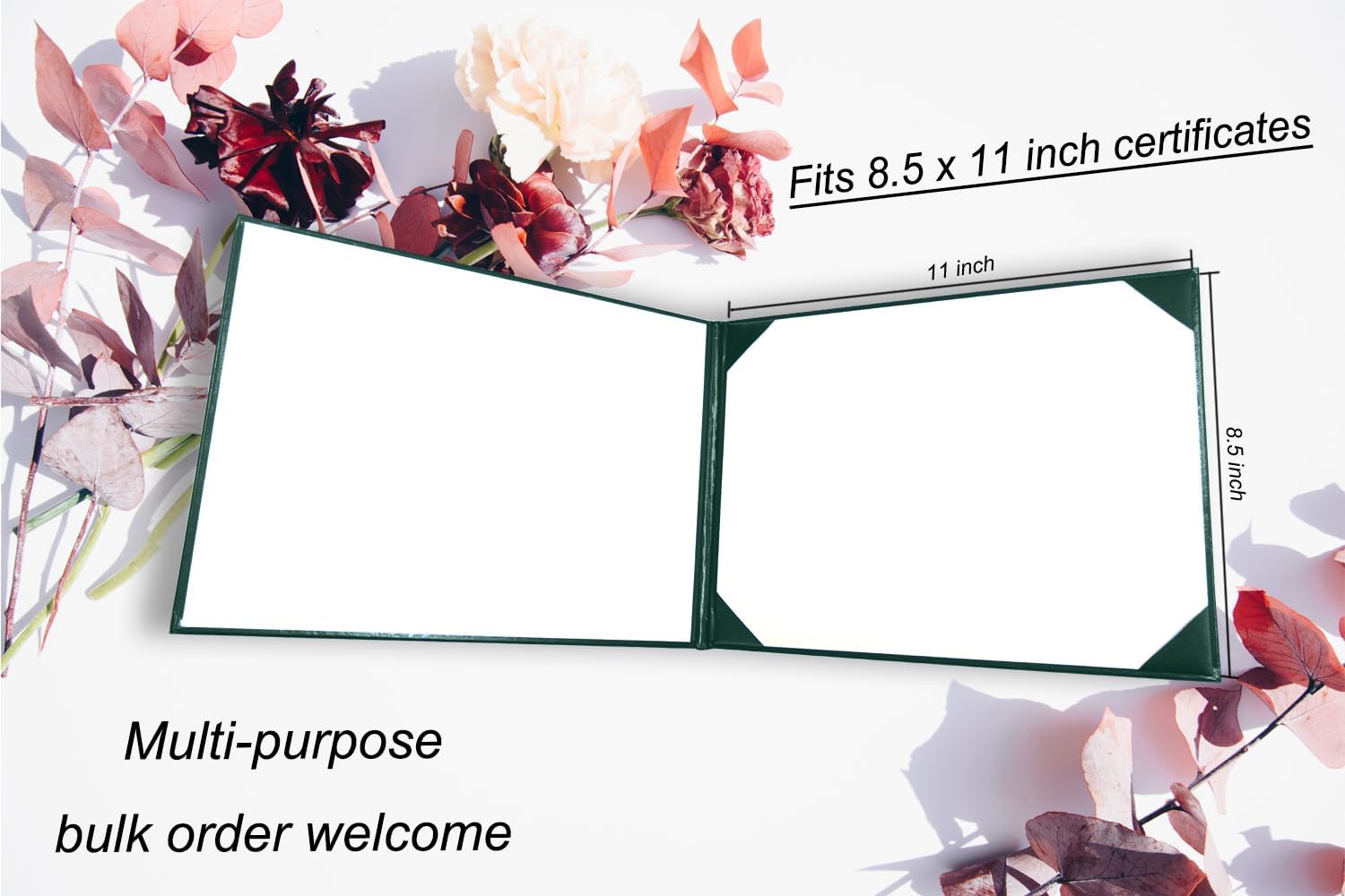 Diploma Cover 8.5”x11” Graduation Certificate Holder Document Holder Smooth Leatherette,Forest Green-5pack