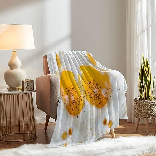 Linfye Manta de huevo frito divertida, manta de franela suave de forro polar, mullida para cama, sofá, siesta, manta de felpa con patrón de huevo