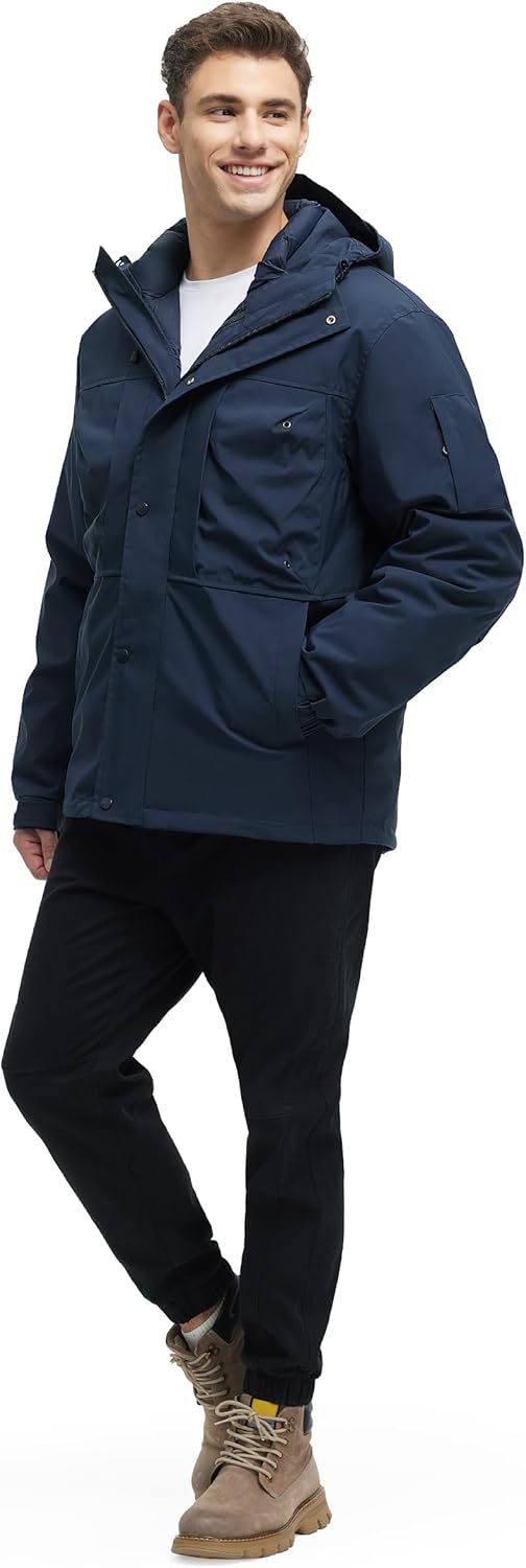 Men's 3 in 1 Winter Coats Water Resistant Ski Snow Warm Puffer Cotton Jacket With Multi-Pockets Windbreaker Jacket - Image 4