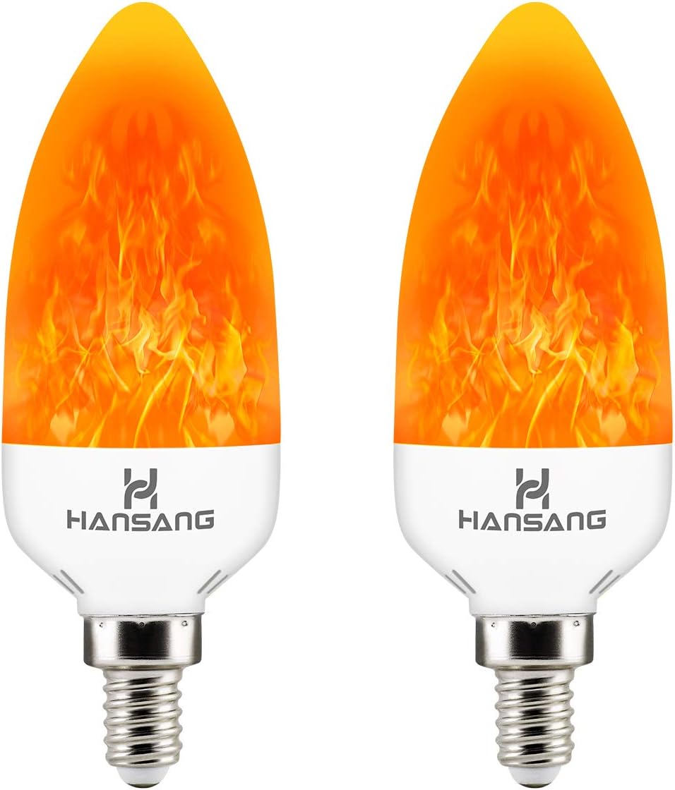 hansang E14 LED Flame Effect Light Bulb,3 Watt Flickering Fire LED Candle Bulbs,Creative Decorative Bulbs,Emulation Flame Light for Chandelier Lamp,Vintage Lighting 2 Pack