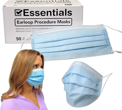 Essentials Healthcare Products ASTM - Mascarillas faciales de procedimiento para las orejas de nivel 1 (desechables; azul; caja de 50 unidades),