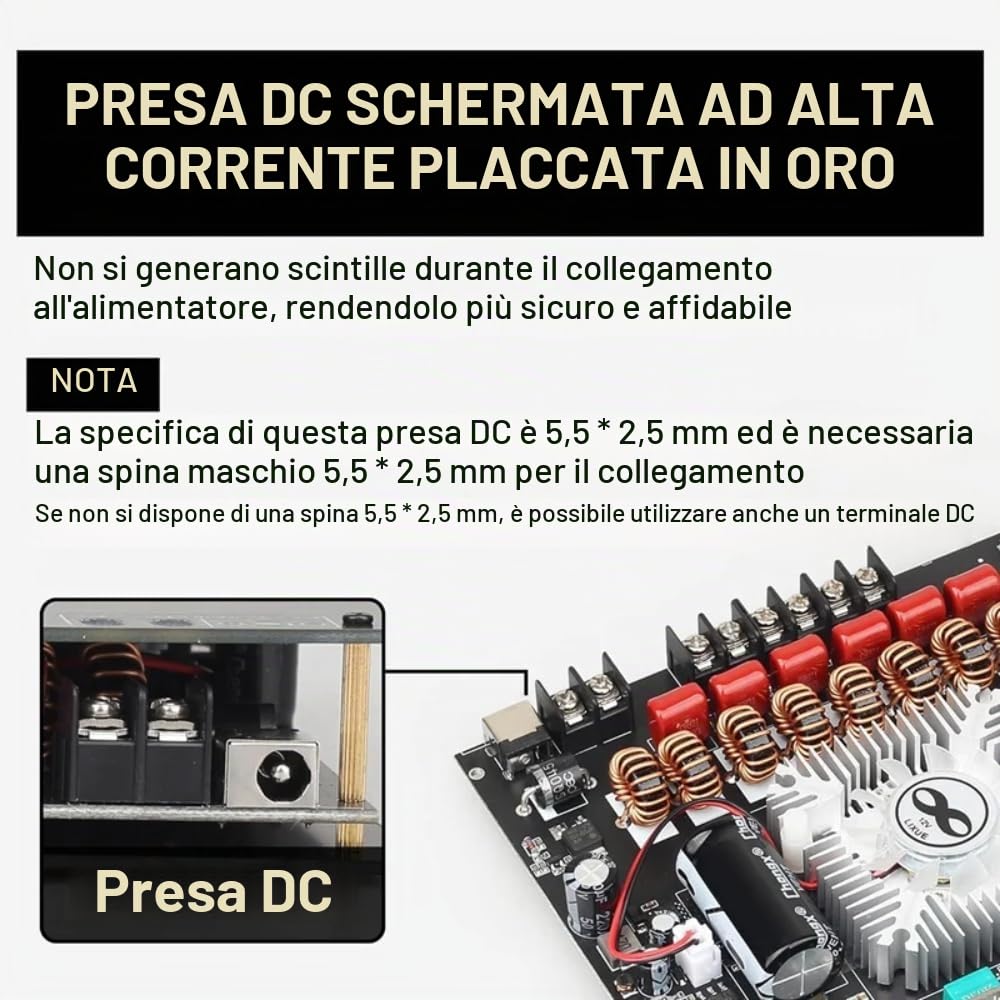 DollaTek Scheda amplificatore Bluetooth a 2.1 canali 220W × 2 + 350W Modulo amplificatore di potenza audio 12 V-38 V Supporto Controllo app Supporta USB Bluetooth Ingressi AUX da 3.5mm