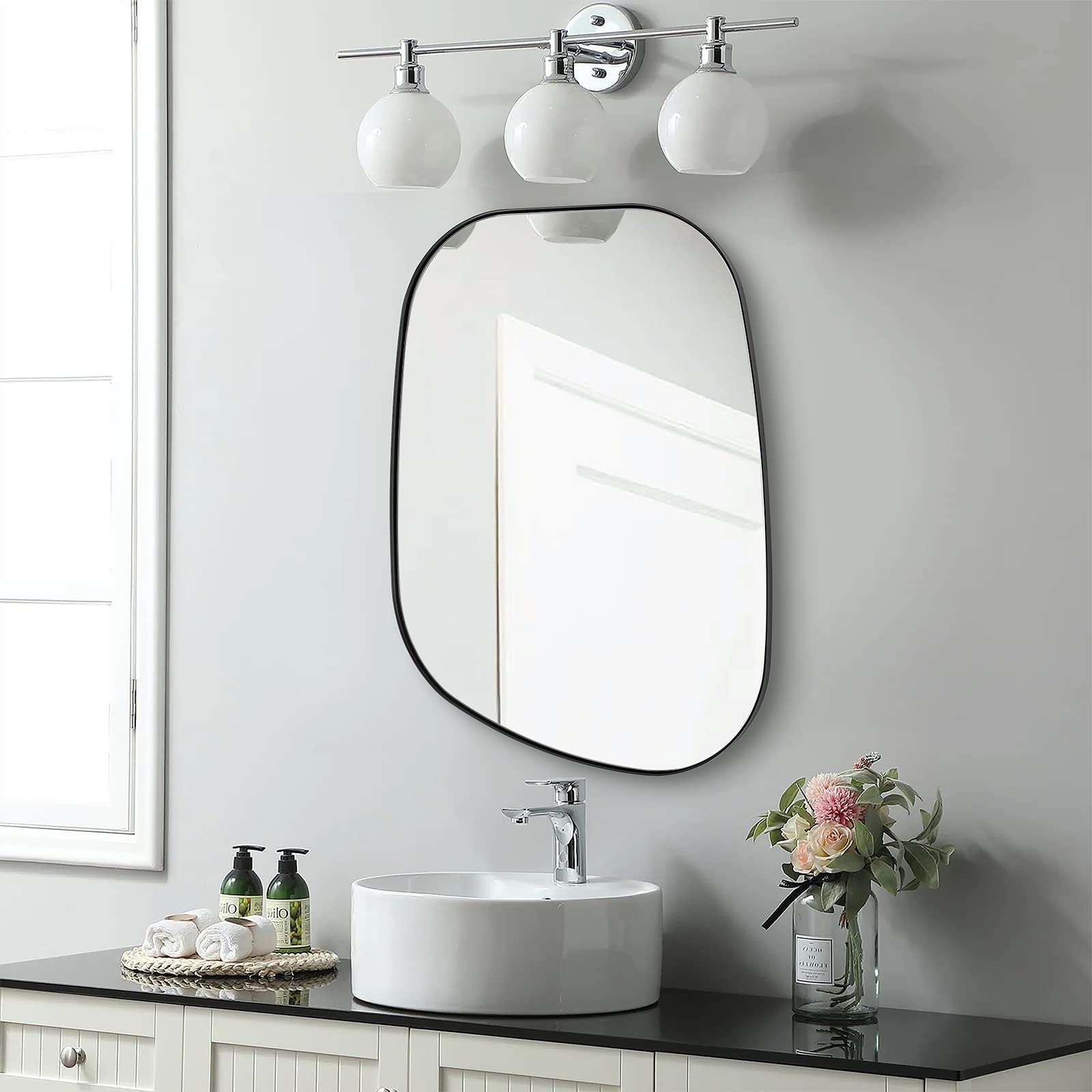 ANDY STAR Black Irregular Mirror | Asymmetrical Mirror for Wall 22x30â€_x009d_ Stainless Steel Framed, Modern & Elegancy Wall Mirror for Bathroom Living Room Entryway Bedroom, Unique Mirror 1â€_x009d_ Deep Set Design