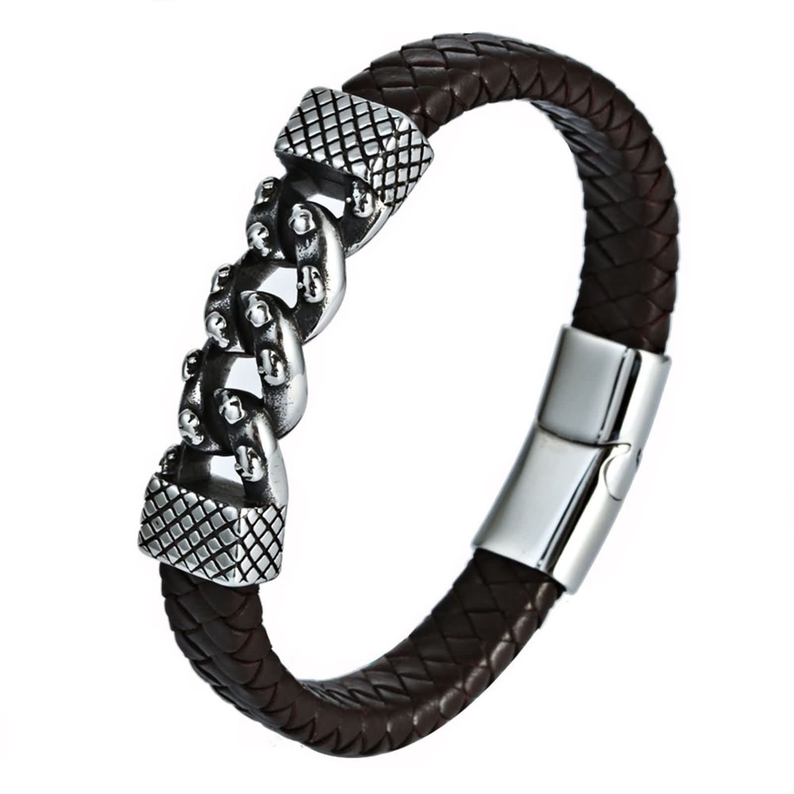 ANAZOZPulseras Hombre Acero Inoxidable,Pulsera Negro Hombre Curb con Trenzada