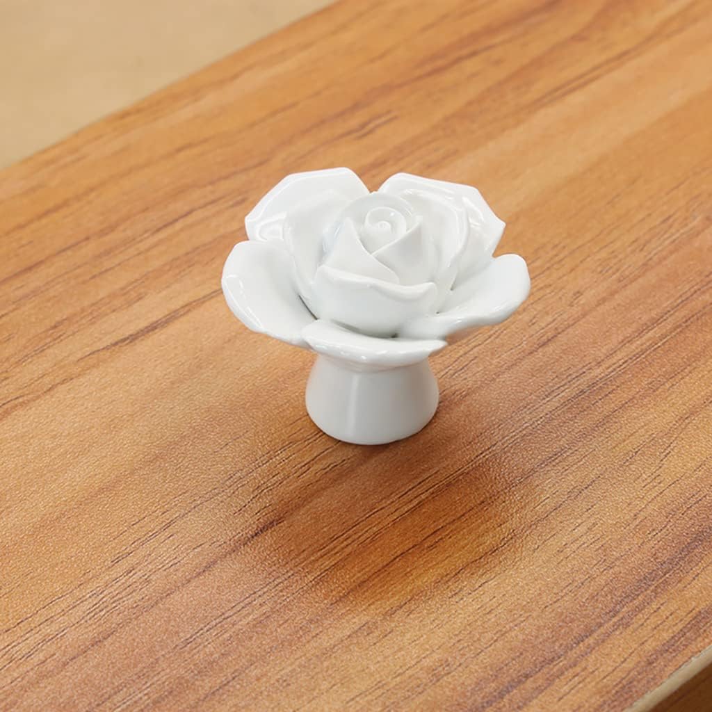 12-Pack Rose Ceramic Knobs, Rose Flower Ceramic Vintage Pulls Kitchen Cabinet Dressing Table Dresser Handles with 3 Size Screws for Girl's Room Dresser Cupboard Wardrobe (12, White)