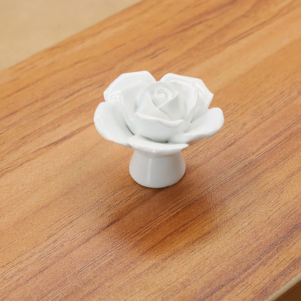 12 sztuk ceramicznych gałek róży, kwiat róży, vintage, uchwyty do szafki kuchennej, toaletki, komody z 3 rozmiarowymi śrubami, do pokoju dziewczęcego, komody, szafy (12, białe)