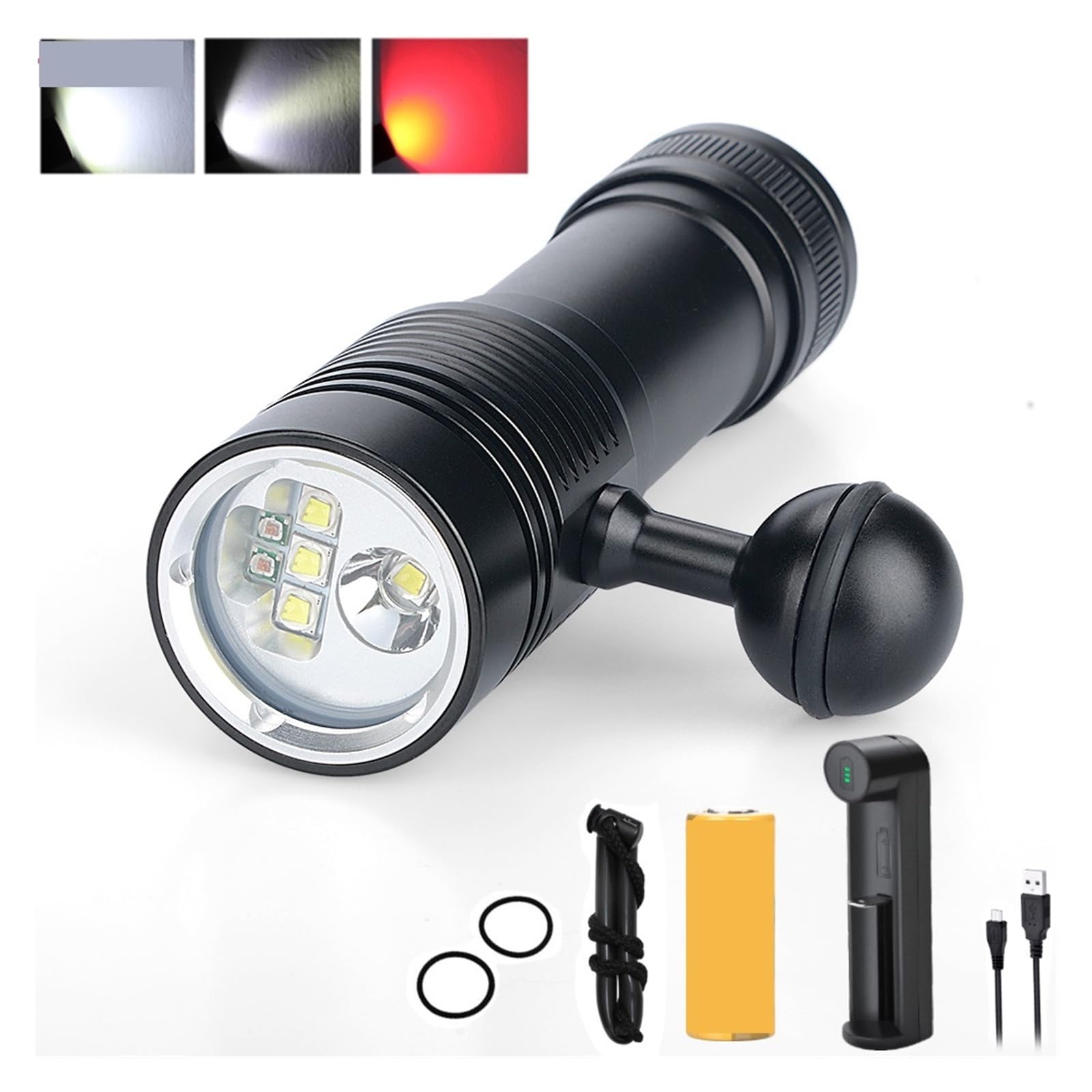 Latarka do nurkowania, Ultra Jasna 80M Wodoodporna Podwodna Latarka LED Dużej Mocy Do Profesjonalnej Latarki Nurkowej Lampa Wypełniająca Nurkowanie Wideo Światło do sportów podwodnych(Orange+Green)