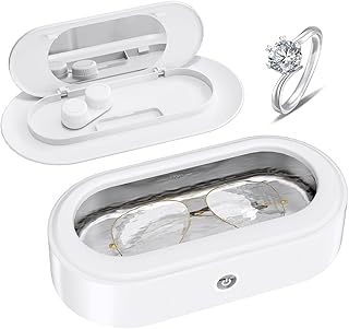 Ultrasonic Cleaner Jewelry Cleaner,Mankiw Portable Professional Jewelry Cleaner Ultrasonic Machine with Stainless Steel Tank for Cleaning Jewelry Eyeglasses Watches Shaver Heads(White)