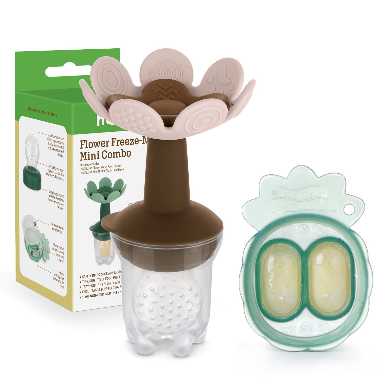 Haakaa Flower Baby Fresh Fruit Food Feeder with Mini Freezer Nibble Tray, Breastmilk Popsicle Mold for Baby Cooling Relief, Food Grade Silicone Baby