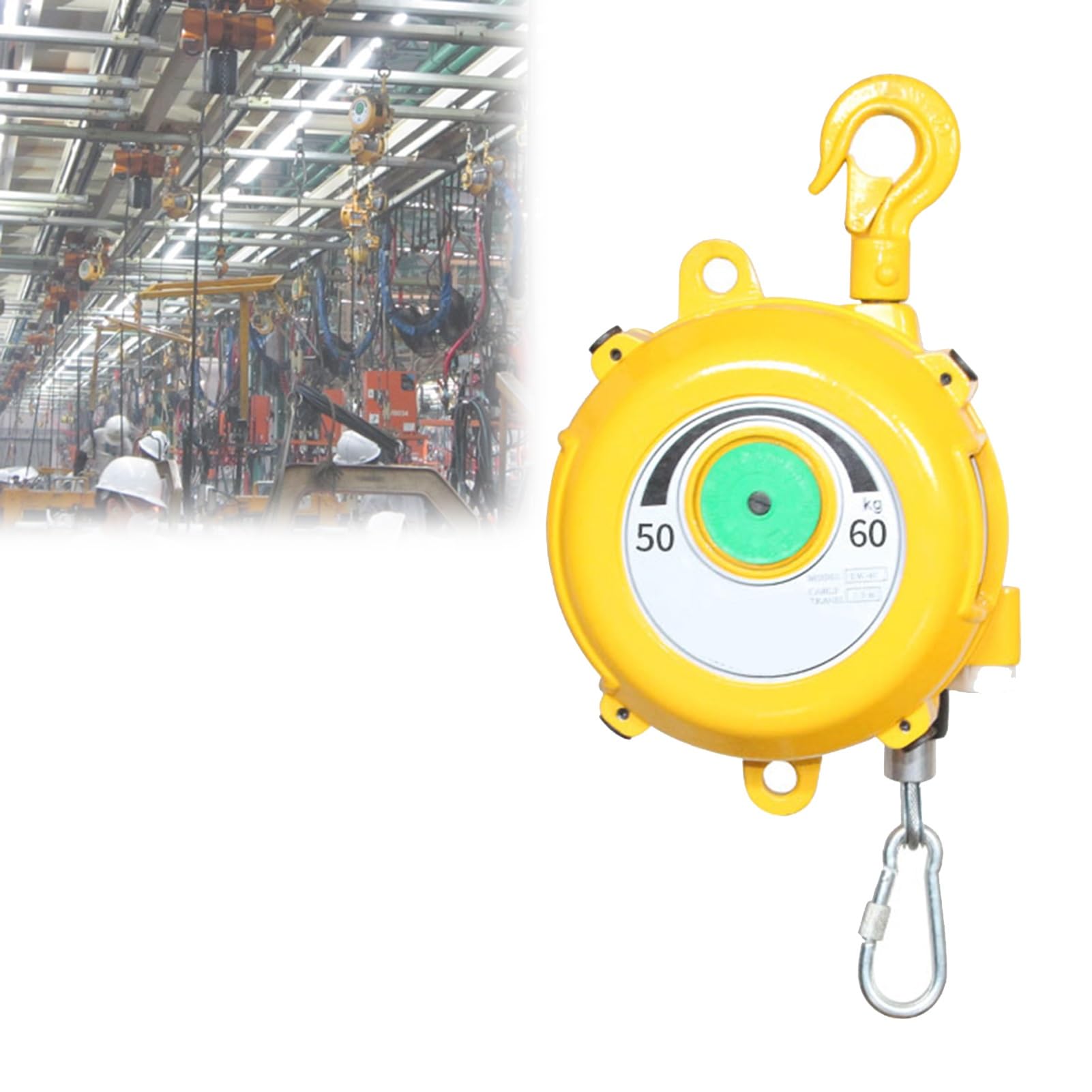 1pc Retractable Spring Balancer with 1.5m Wire Rope and Hook - for Workshop, Assembly Line, and Automotive Equipment(50-60kg)