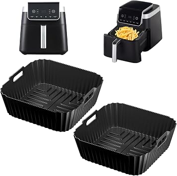 2pcs Silicone Air Fryer Liners for Ninja Air Fryer MAX PRO AF180UK 6.2L | Reusable Airfryer Silicone Trays for Ninja Air Fryer PRO AF140UK 4.7L, Non-Stick Air Fryer Accessories for Kitchen