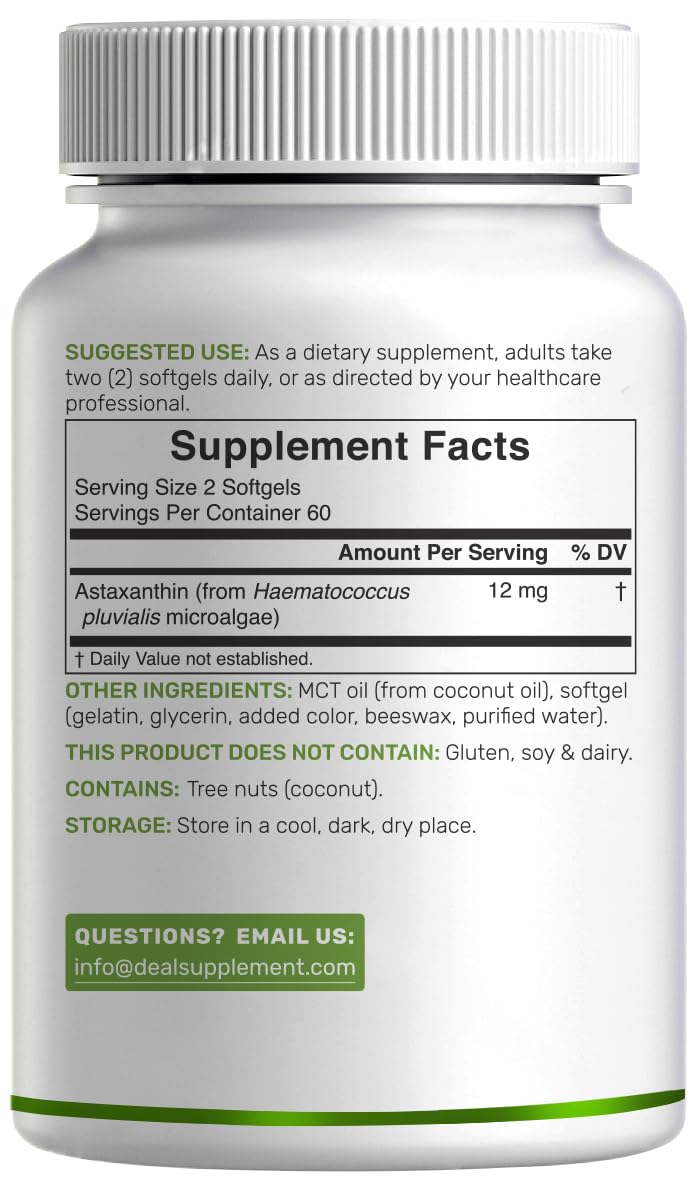 DEAL SUPPLEMENT Astaxanthin 12 mg Per Serving, 120 Softgels | Astaxanthin Supplement with MCT Oil | Microalgae Source | Non-GMO — Amazon image 6