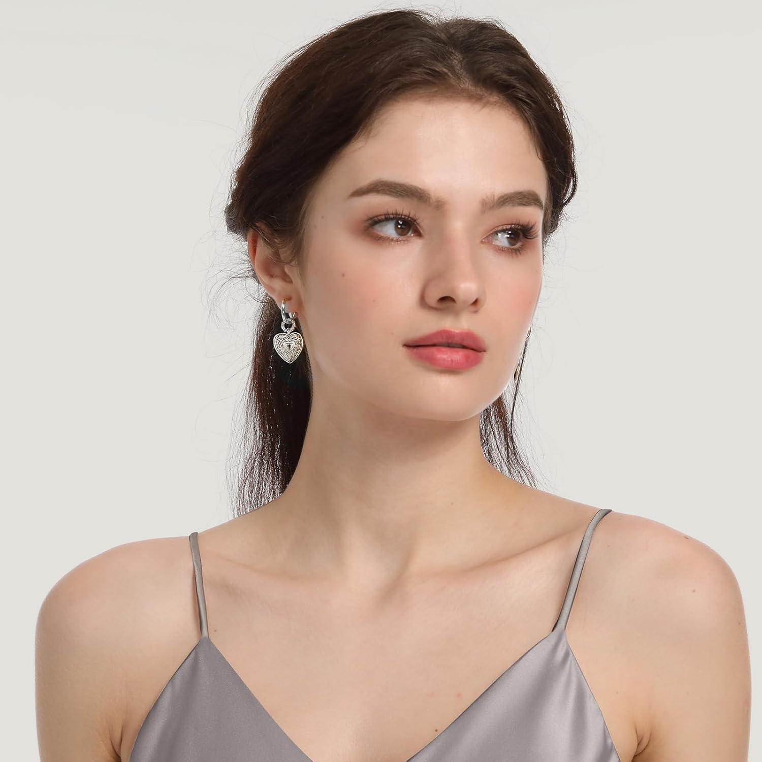 14K Gold Plated Heart Earrings for Women, Hypoallergenic Half Hoop Drop Earrings, Gift for Wife Mom Her by Febsky - Image 4