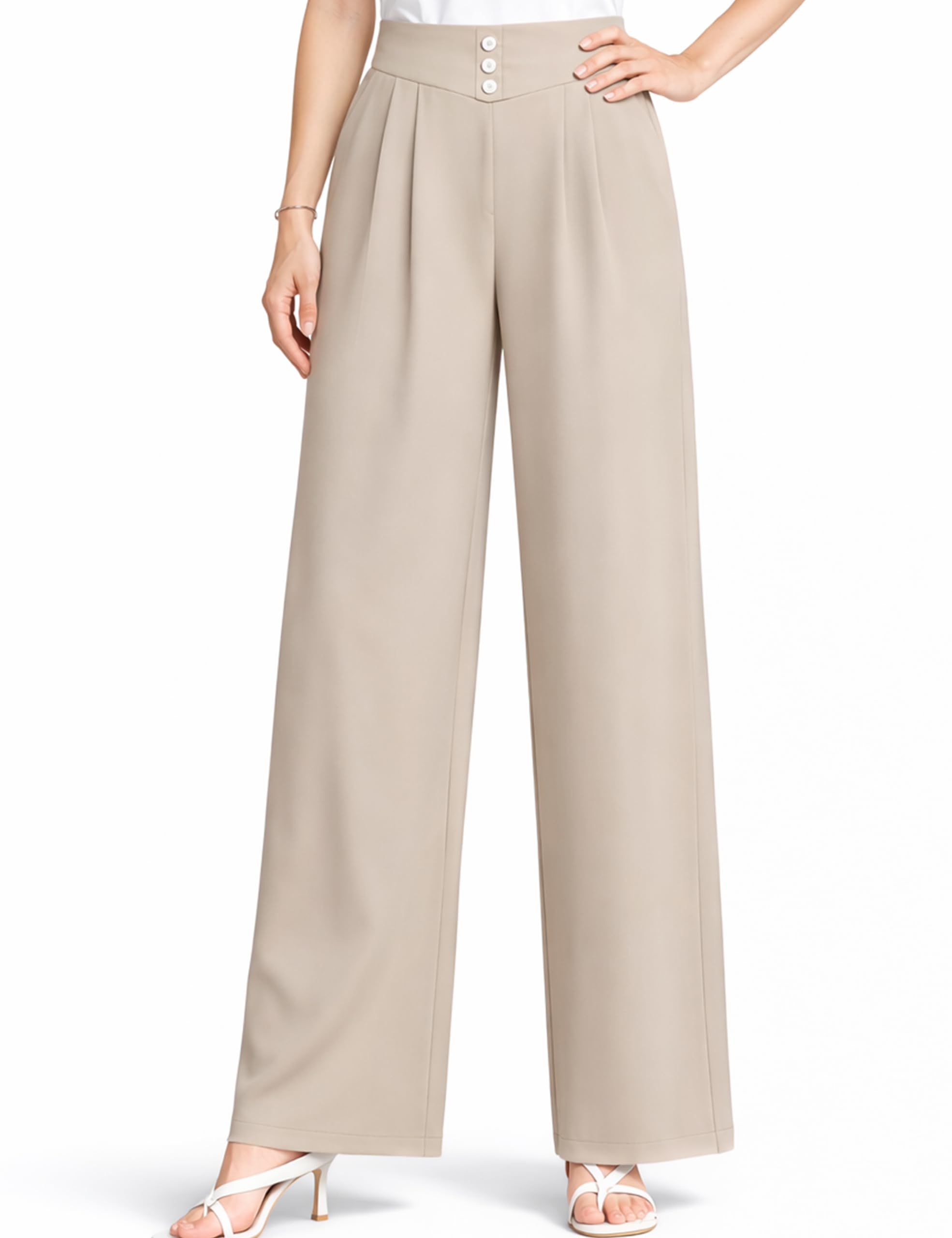 Women’s 2026 Spring Summer Soft Flowy High-Waist Pull-On Wide-Leg Stretch Drape Dress Pants for Senior Women Over 50