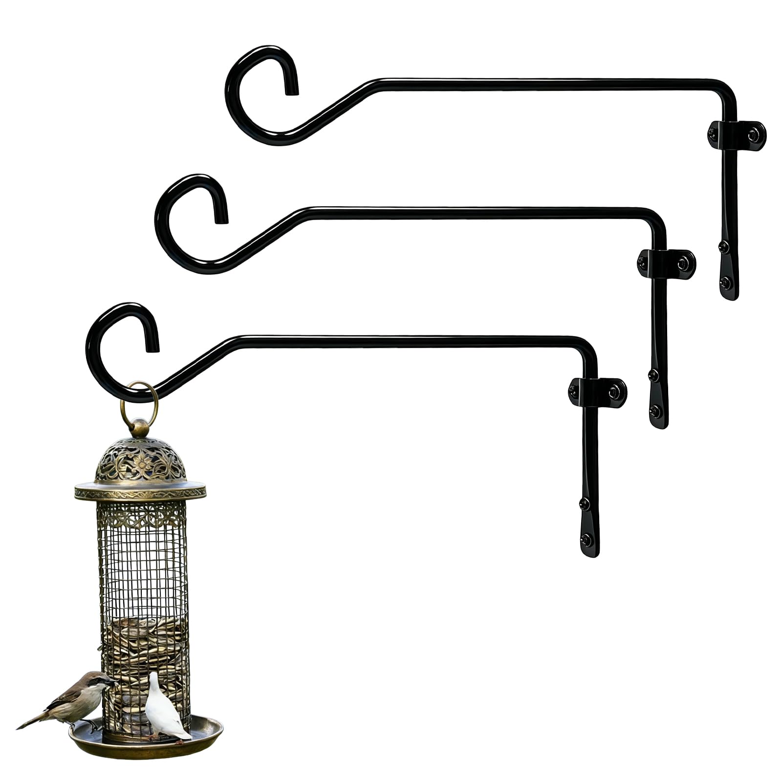 3Pcs Metal Heavy Duty Plant Hooks for Hanging Planters(Black, 9.4 INCH)