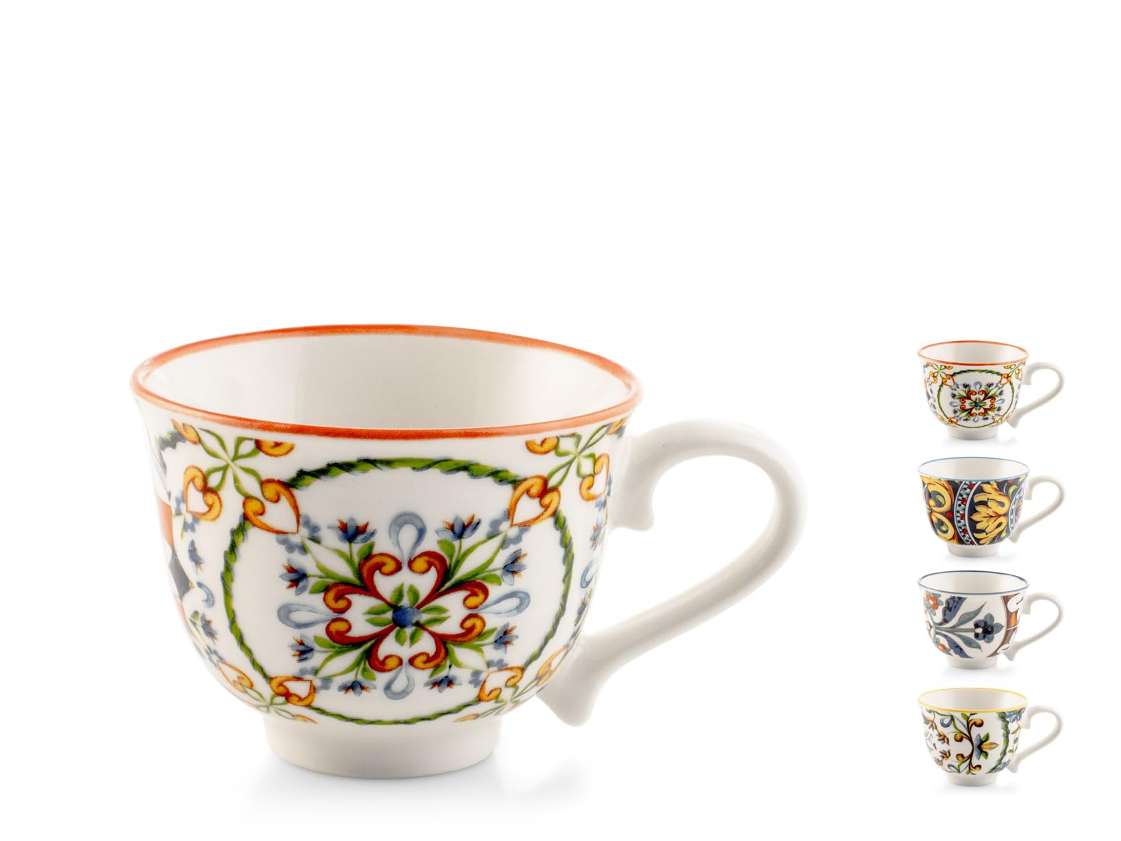 H&H, Faenza Set of 6 New Bone China Cups 220cc - Elegance and Strength for Tea, Infusions and Hot Drinks, Refined Design and Easy to Clean, Perfect for Daily Use and Special Occasions
