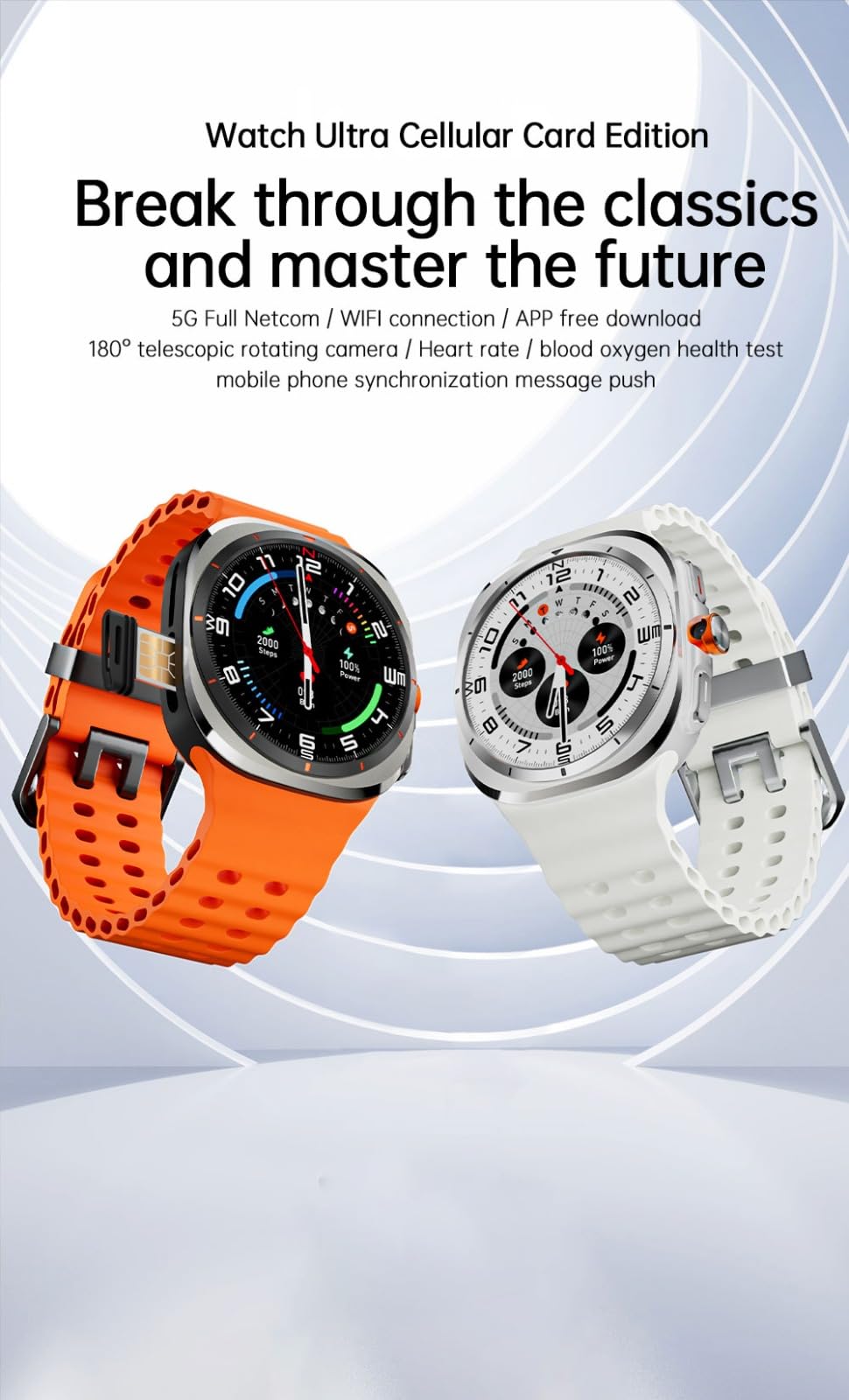 Smart Watch con display AMOLED da 1,6 pollici, monitoraggio della salute, batteria da 1480 mAh, fotocamera girevole, GPS, regali per ragazzi e ragazze