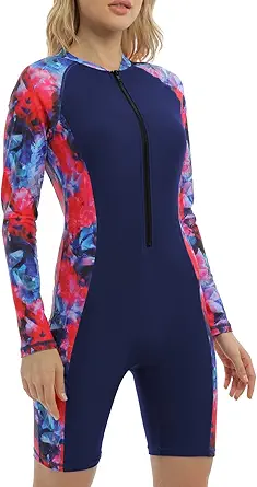 Halcurt Womens Boyleg One Piece Rashguard Swimsuit UPF 50 Zipper Surfing Wetsuit