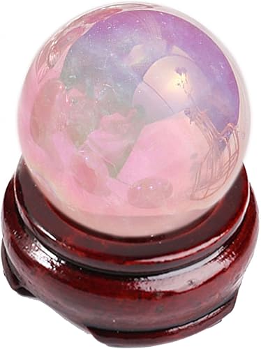 Angel Aura - Bola de cristal de cuarzo rosa con soporte, escultura de esfera de piedra preciosa pulida de cuarzo rosa rosa natural para exhibición