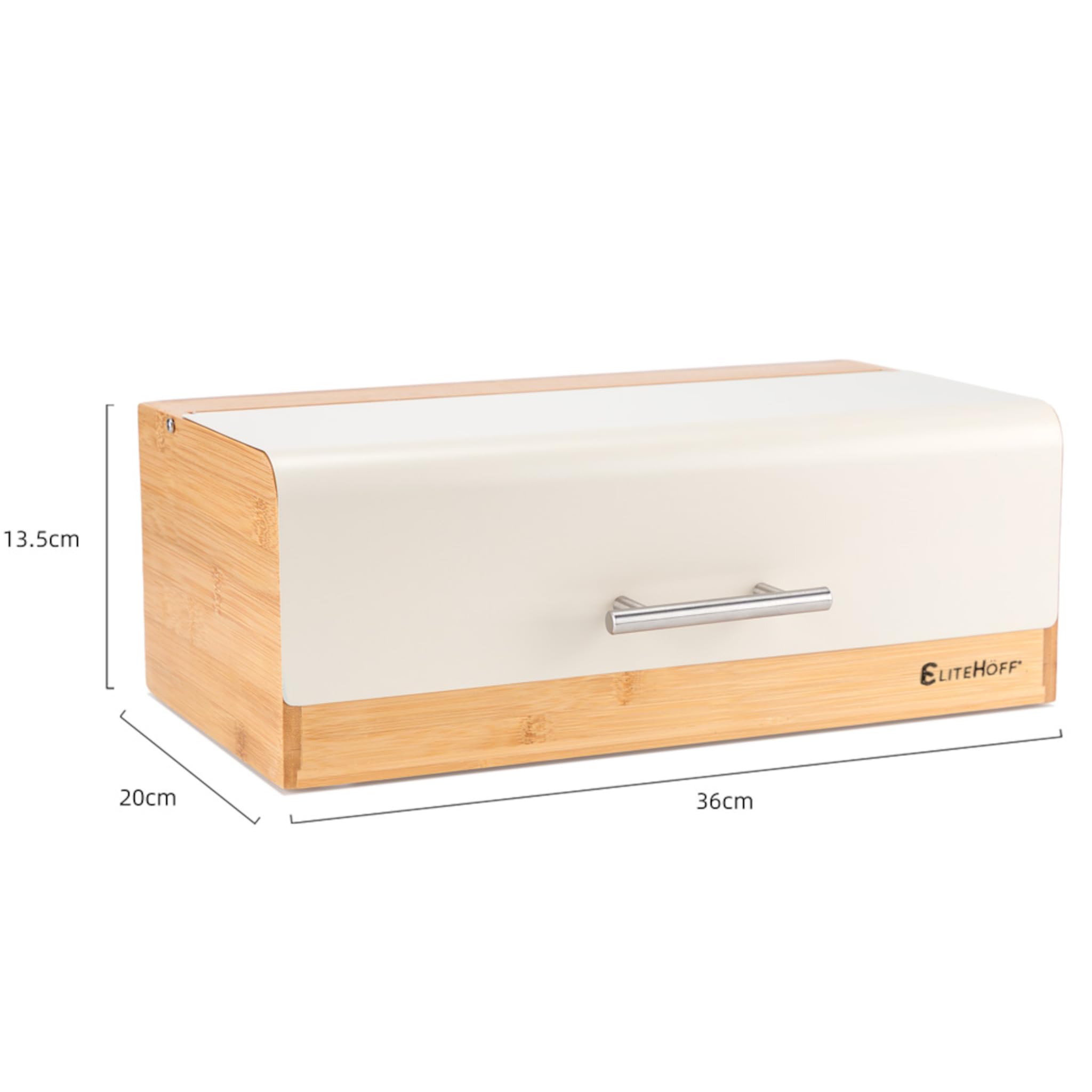 EliteHoff panera bambú metal, panera 36 x 20 x 14 cm, contenedor de almacenamiento de pan de bambú y metal, canasta de pan (beige)