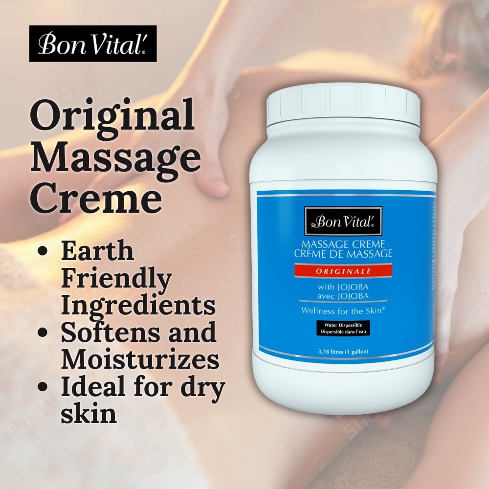 Bon Vital' Original Massage Crème for a Versatile Massage Foundation to Relax Sore Muscles & Repair Dry Skin, Revitalize Skin and Lock in Moisture, Allows for Muscle Manipulation, 1 Gallon Jar
