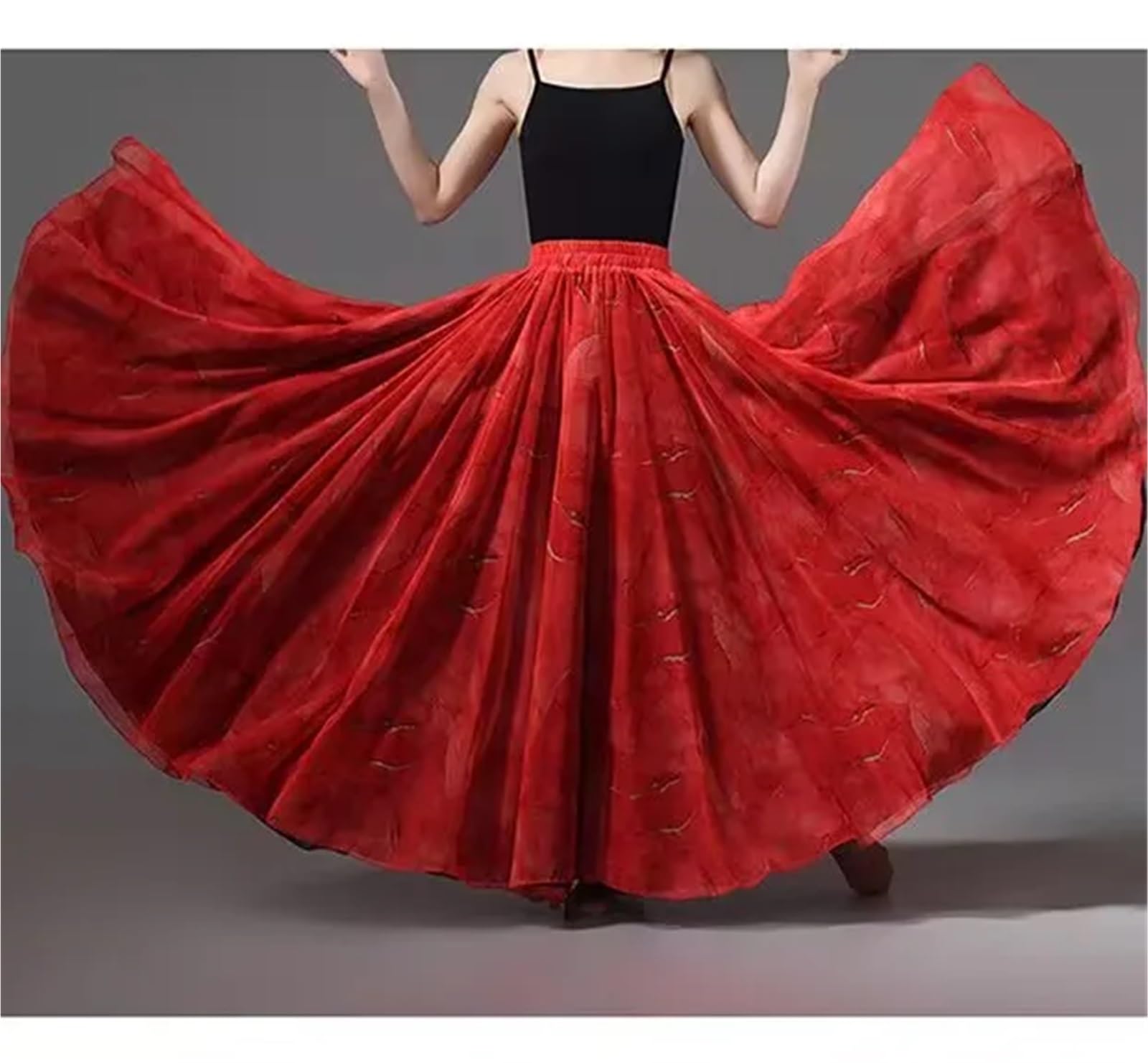 Jupe d'entraînement de Danse Classique et Moderne for Femmes, Jupe trapèze Ethnique en Mousseline Double, Portefeuille à 720 degrés
